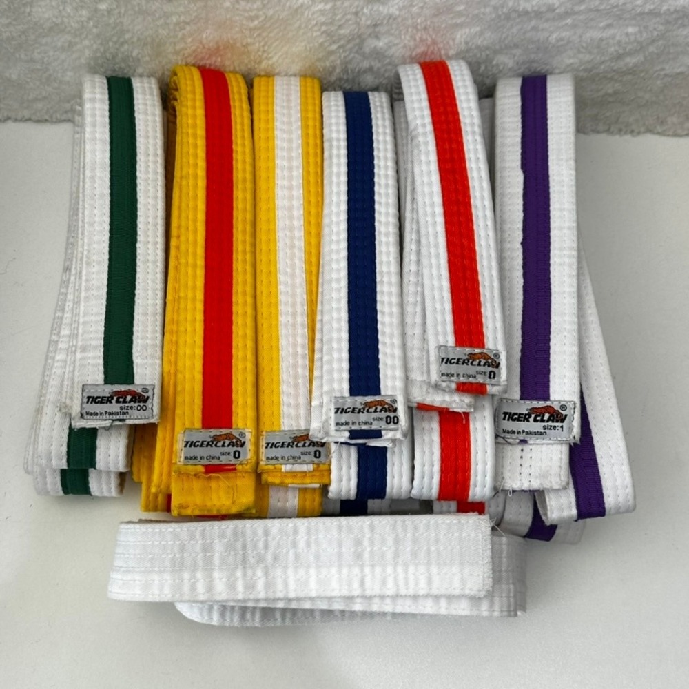 Tiger Claw Martial Arts Belts Lot of 7 - Taekwondo Sizes 00 0 1 Multi Color